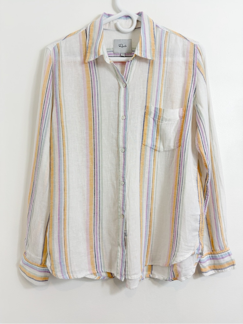 Rails Charli Stripe Linen Blend Button Up Blouse FLAW